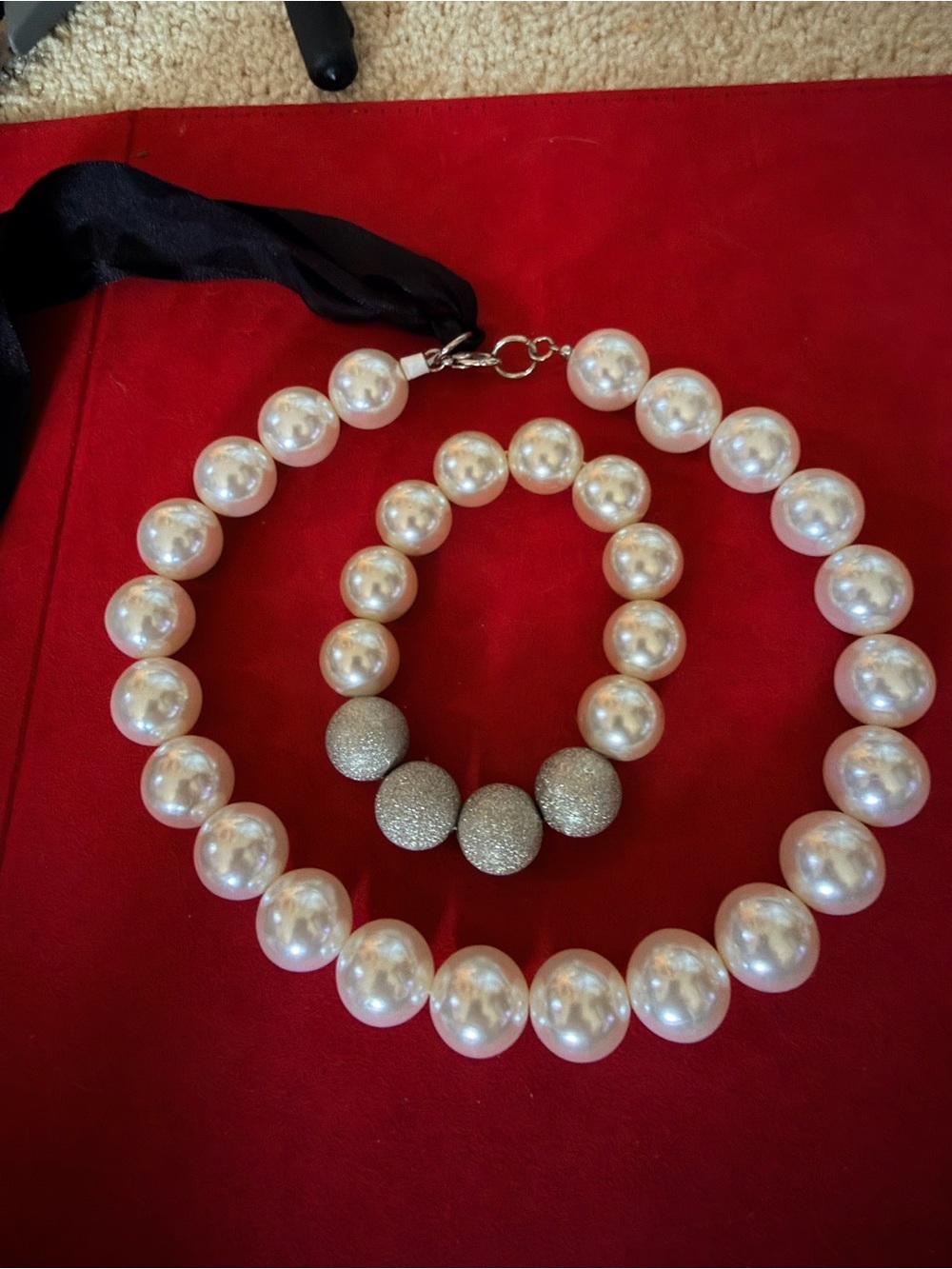 Classic Ivory Large Pearl Necklace and Bracelet Set